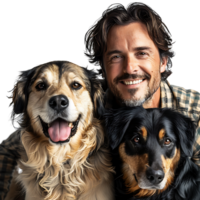 Mann mit 2 Haustier Hunde auf isoliert transparent Hintergrund png