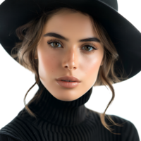 Young and beautiful woman in hat on isolated transparent background png