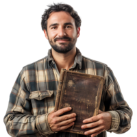 Man holding a book on isolated transparent background png