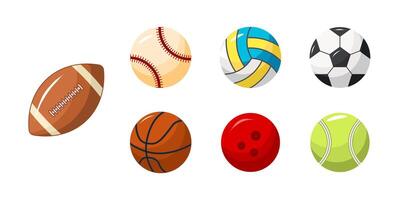 Collection of sports balls, including a football, basketball, and tennis ball vector