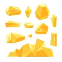 Golden nuggets. Gold mine, ore boulders and stones. vector