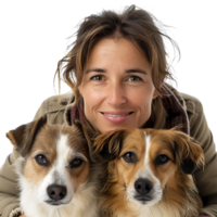 Woman with 2 pet dogs on isolated transparent background png