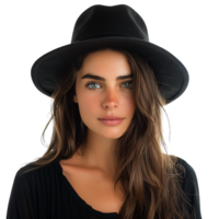 Young and beautiful woman in hat on isolated transparent background png