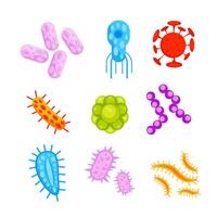 bacterias y gérmenes colocar. tipos y microorganismo. gérmenes y bacilo. vector