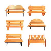 Set of wooden bench in a park. Garden or sidewalk furniture. Park elements vector
