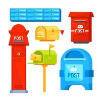 Post mail boxes set. Letter boxes for communication, mailing. Mail newsletter package delivery vector