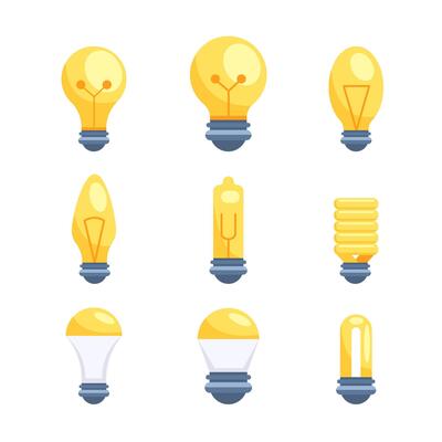 Lightbulb icon set. Light bulb. Electric lamp. Energy saving and CFL lamps
