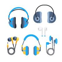 Set of Headphones. Wireless headphones accessories for music hearing. Audio Equipment for Music Listening vector