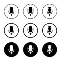 Microphone icon on black circle. Mic, voice recorder logo app vector