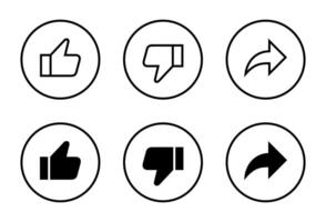 Like, dislike, and share icon circle line. Social media elements vector