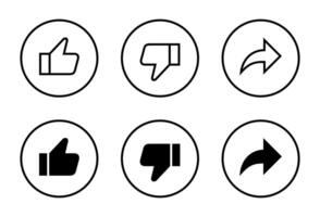 Like, dislike, and share icon circle line. Social media elements vector