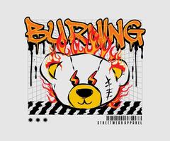 burning bear doll graphic illustration design for t shirt street wear and urban style vector