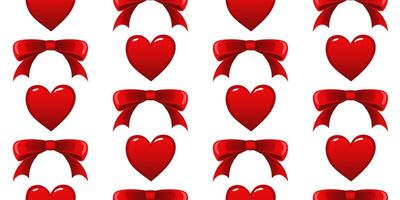 Seamless pattern of red hearts with red bows in between them. Concept of love and romance. For fabric, wallpaper, wrapping paper, holiday packaging. vector