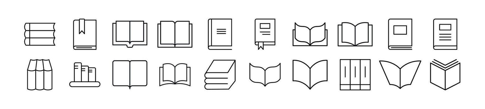libros imágenes dibujado con Delgado línea. editable ataque. sencillo lineal ilustración para web sitios, periódicos, artículos libro vector