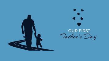 Our First Fathers Day. Fathers day greeting card. Father and son. illustration. vector
