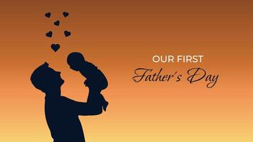 Our First Fathers Day. Fathers day greeting card. Father and son. illustration. vector