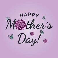 Celebrate Mothers Day with our stunning floral design featuring flowers, butterflies, and a heartfelt message on a purple background. vector