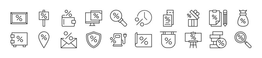 Percent line icons collection. Editable stroke. Simple linear illustration for web sites, newspapers, articles book vector