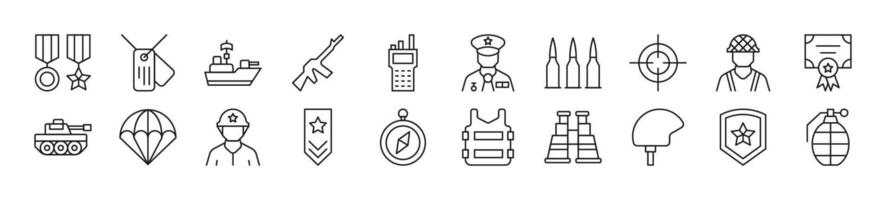 Army Linear icons collection. Editable stroke. Simple linear illustration for web sites, newspapers, articles book vector