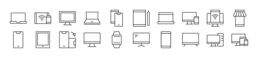 Computers, phones, laptops line icons collection. Editable stroke. Simple linear illustration for web sites, newspapers, articles book vector