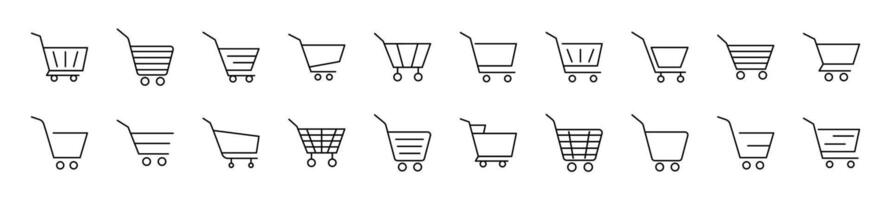 Collection of thin signs of shopping cart. Editable stroke. Simple linear illustration for stores, shops, banners, design vector