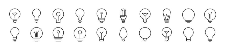 Simple outline signs of light bulbs. Editable stroke. Line icons for web sites, newspapers, articles book vector