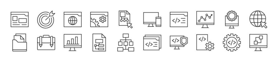 Set of line icons of programming. Editable stroke. Simple outline sign for web sites, newspapers, articles book vector