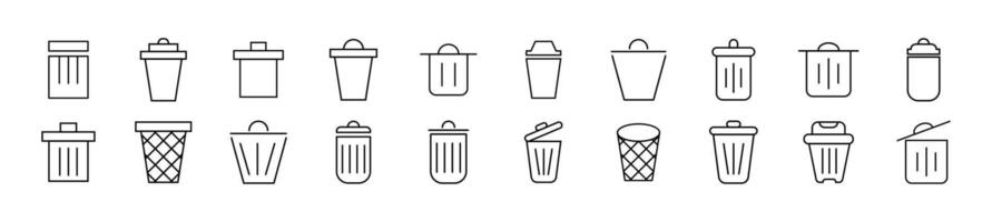 Pack of linear symbols of trash can. Editable stroke. Linear symbol for web sites, newspapers, articles book vector