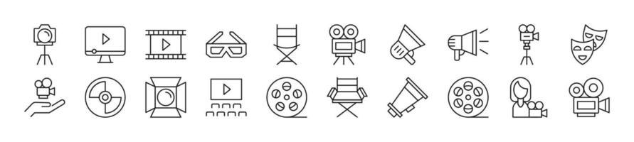 Collection of thin line icons of movie. Editable stroke. Simple linear illustration for web sites, newspapers, articles book vector