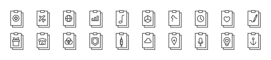 Collection of thin line icons of clipboard. Editable stroke. Simple linear illustration for web sites, newspapers, articles book vector