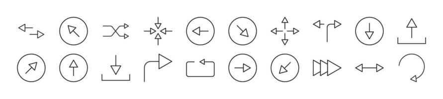 Collection of thin line icons of arrows. Editable stroke. Simple linear illustration for web sites, newspapers, articles book vector