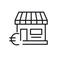 Euro by Store Isolated Line Icon. Perfect for web sites, apps, UI, internet, shops, stores. Simple image drawn with black thin line vector