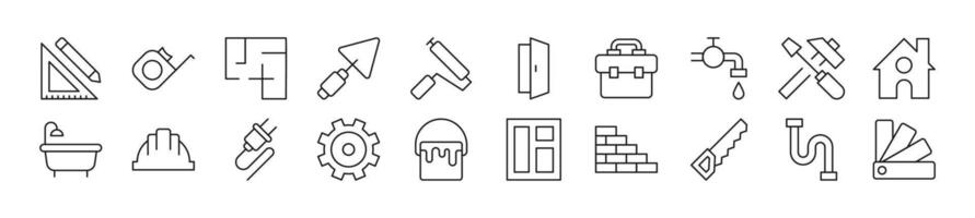 Collection of thin line icons of building and construction. Editable stroke. Simple linear illustration for web sites, newspapers, articles book vector