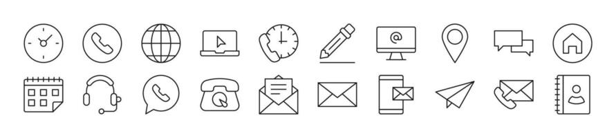 Set of thin line icons of contact us. Editable stroke. Simple linear illustration for web sites, newspapers, articles book vector