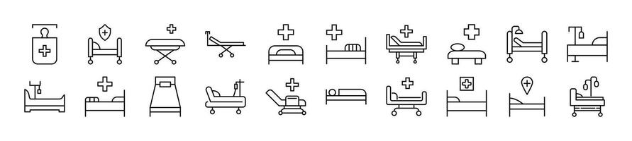 Collection of thin signs of hospital bed. Editable stroke. Simple linear illustration for stores, shops, banners, design vector
