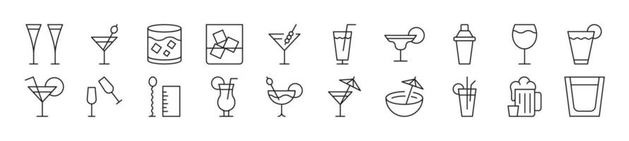 Set of line icons of various beverages. Editable stroke. Simple outline sign for web sites, newspapers, articles book vector