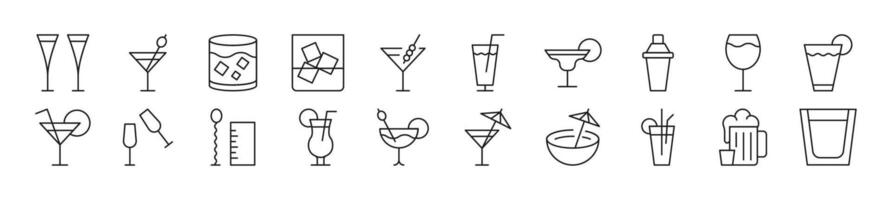 Set of line icons of various beverages. Editable stroke. Simple outline sign for web sites, newspapers, articles book vector