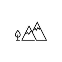 Mountain icon for Advertisement. Suitable for books, stores, shops. Editable stroke in minimalistic outline style. Symbol for design vector