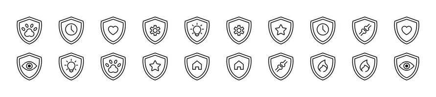 Set of thin line icons of shield. Editable stroke. Simple linear illustration for web sites, newspapers, articles book vector