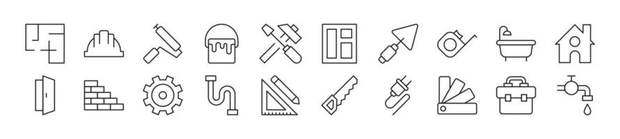 Set of thin line icons of building and construction. Editable stroke. Simple linear illustration for web sites, newspapers, articles book vector