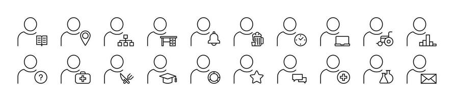 Set of thin line icons of unrecognizable user. Editable stroke. Simple linear illustration for web sites, newspapers, articles book vector