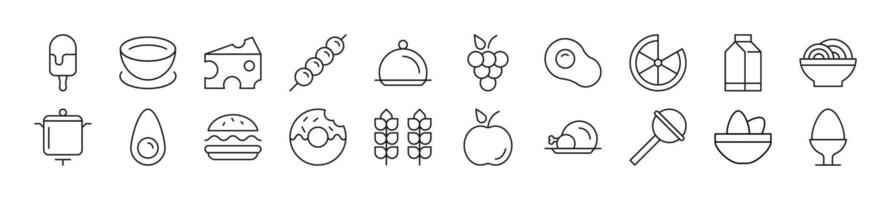 Pack of line icons of food. Editable stroke. Simple outline sign for web sites, newspapers, articles book vector