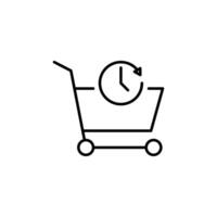 Shopping Cart by Clock Sign for Shops and Stores. Suitable for books, stores, shops. Editable stroke in minimalistic outline style. Symbol for design vector