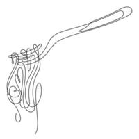 one line drawing of spaghetti rolled with fork close up vector