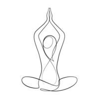 continuous line drawing of woman in yoga pose balancing asana lotus flower style calligraphic vector