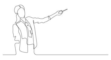 continuous line drawing of woman presenting or teaching vector