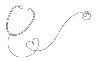 continuous line drawing of stethoscope and heart shape medical health care concept vector