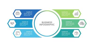 6 process infographic design template. Business growth presentation, Development, Marketing, Organization and Planning. vector