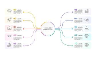 Business Infographics elements data. 10-steps information. Business presentation, Organization, Project, Marketing and Planning. vector
