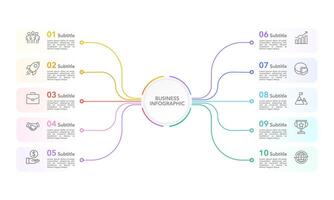 Business Infographics elements data. 10-steps information. Business presentation, Organization, Project, Marketing and Planning. vector